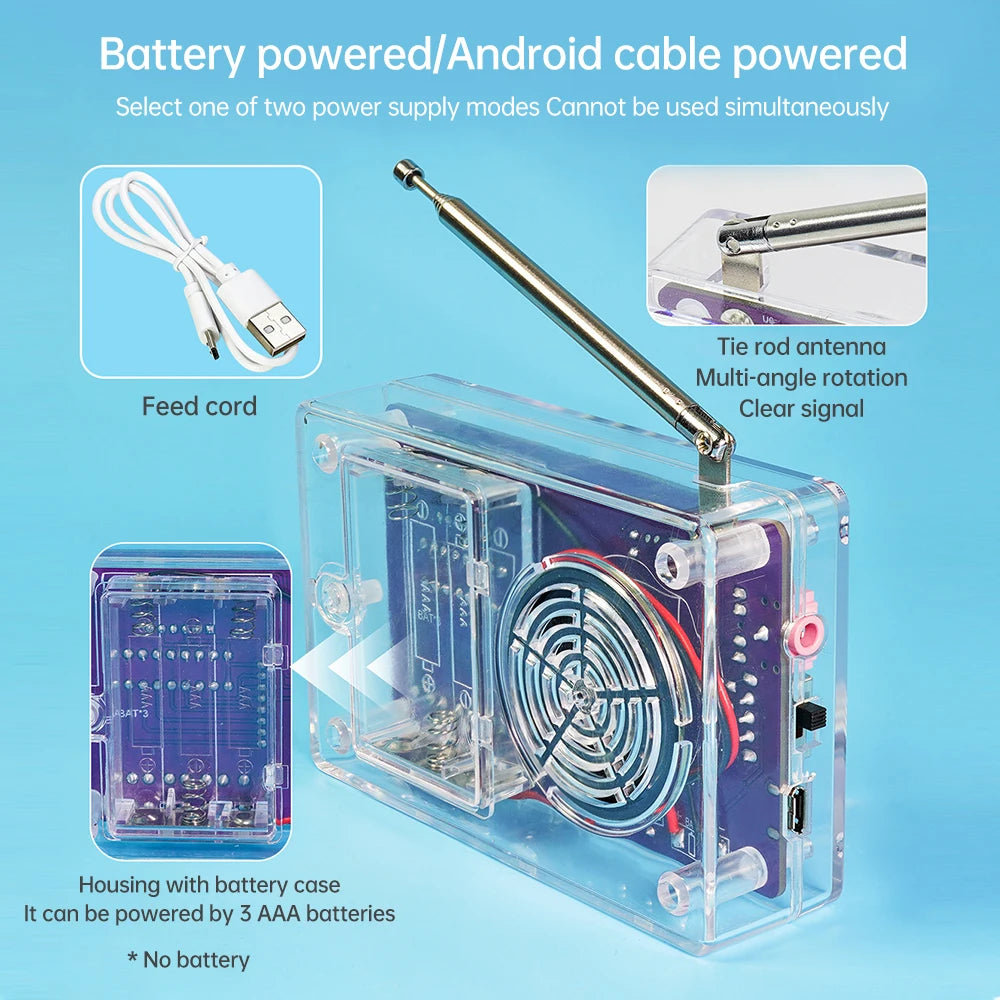 DIY FM Radio Electronic Kit Adjustable Frequency 87-108MHz Practice Soldering RDA5807S Digital Display DIY Soldering HU-017B