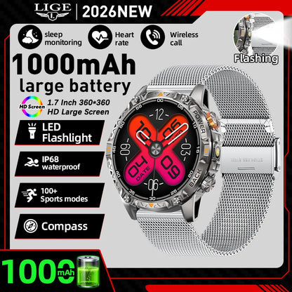 LIGE Nowy wojskowy do T-Rex 3 Ultra Smart Watch Bateria 1000 mAh Wodoodporny IP68 Kompas Latarka Sportowy monitor Smartwatch Mężczyźni