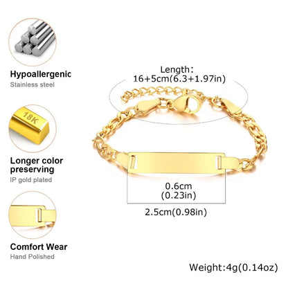 Customized Name & Text Gold Plated Stainless Steel Link Bracelet Fashion Personalized Custom Jewelry Men Women