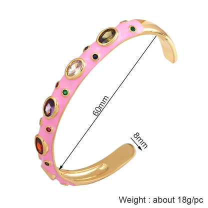 Fashionable Multicolor Gold Plated Gemstone Charm Bangle,Fine Colorful Enamel Open Adjustable Bracelet Jewelry Supply  Q35