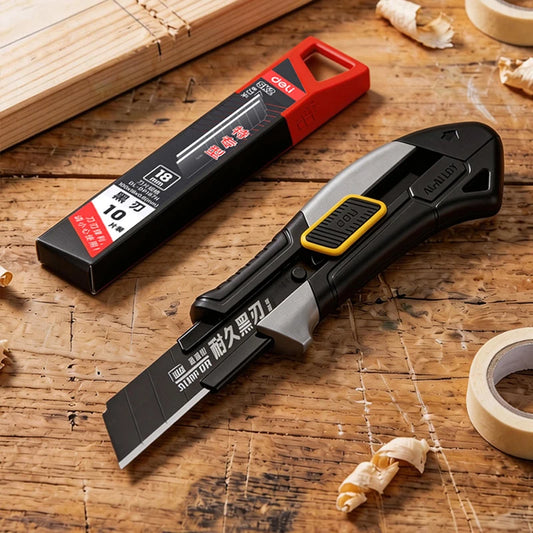Pro Aluminum Cutter 18mm SK2 Black Blade Thick 0.6mm Rubber Grip Sharp Box Knife + 10pcs Blades Set Heavy Duty DIY Tool