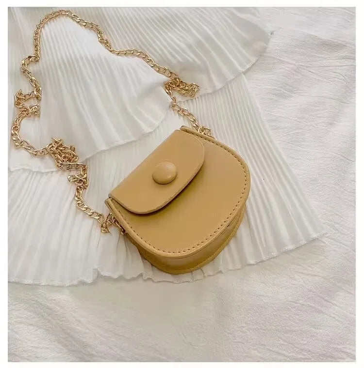 Mini Fashion Saddle Bag Chain Crossbody Bag Coffee Black Yellow Children's Small Cross Body Bags Earphone Lipstick Storage Bags