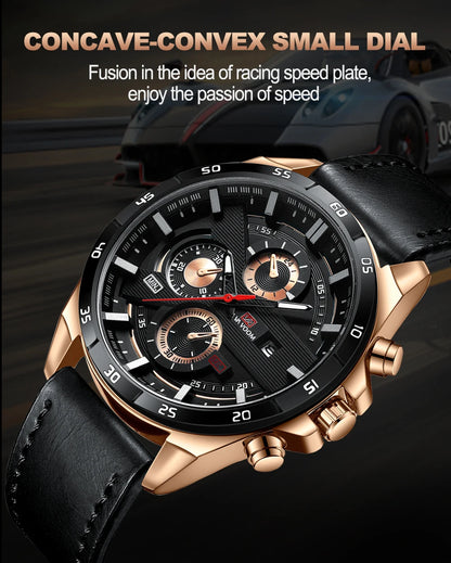 Man Sports Watches Fashion Racing Series 46mm Black Leather Clock VA VA VOOM Quartz Movement 3Bar Waterproof Wrist Watch for Men