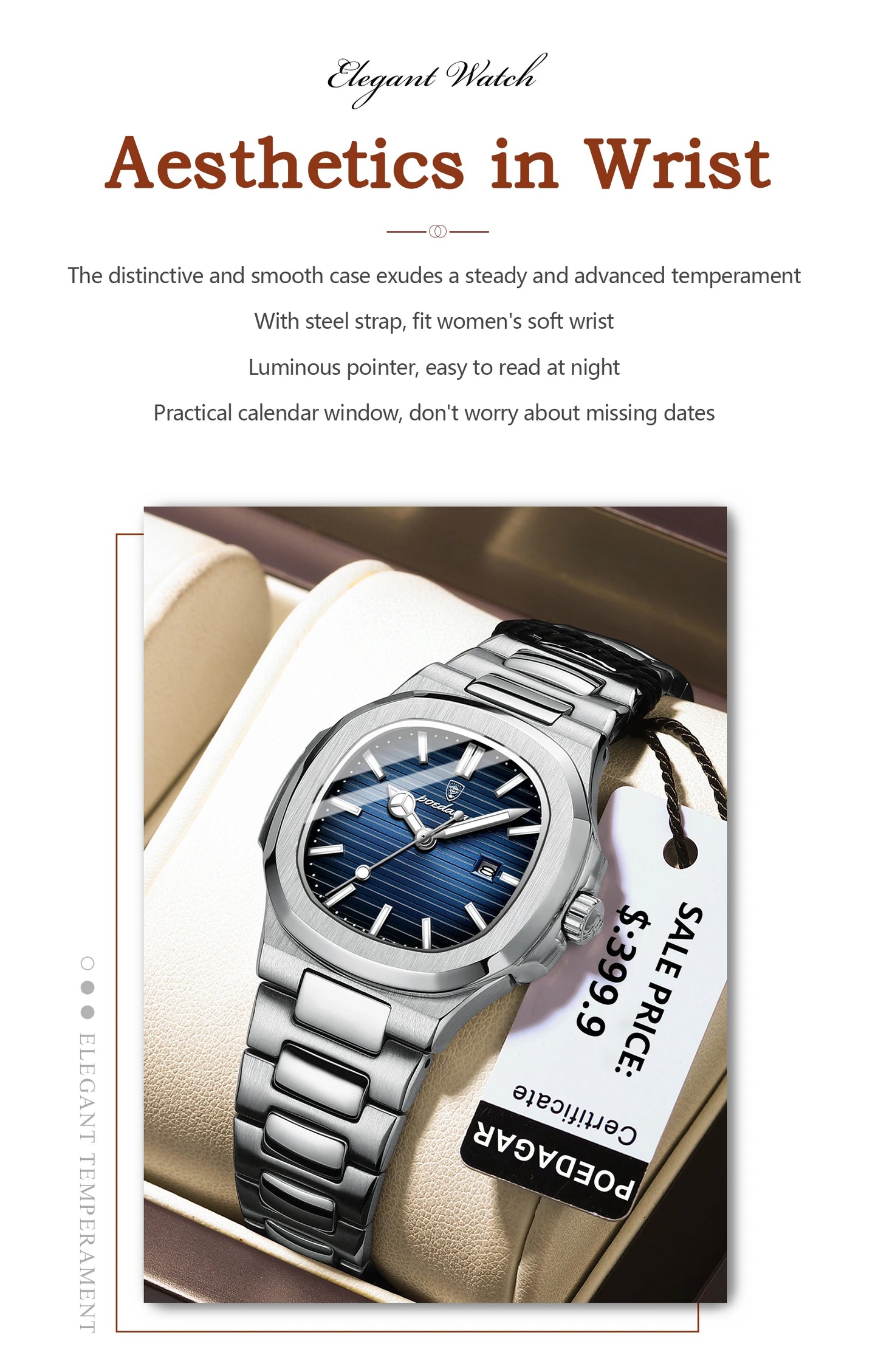 POEDAGAR Luxury Woman’s Quartz Watch Date Waterproof Luminous Ladies Wristwatch Stainless Steel Fashion Watches For Women casual