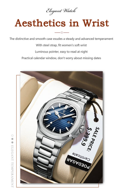 POEDAGAR Luxury Woman’s Quartz Watch Date Waterproof Luminous Ladies Wristwatch Stainless Steel Fashion Watches For Women casual