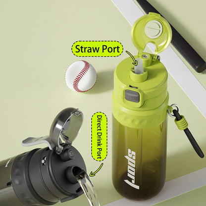 750ML Portable Mist Spray Water Bottle with Straw Double Drinking Sports Bottle for Office School Travel Gym Yoga