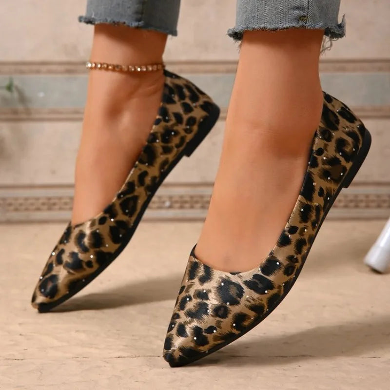 Leopard Leofer Shoes Women Flats Woman Casual Shoes Point Toe Spring Summer Flat Fashion Ladies Party Shoes Slip-On Plus Size