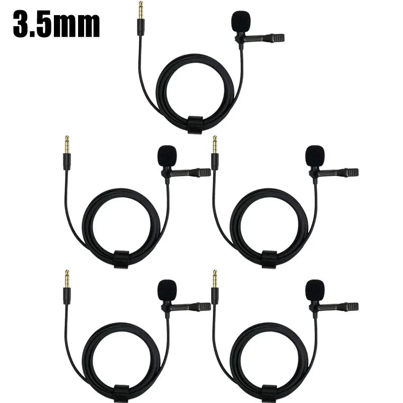 1-5pc Portable Lavalier Microphone Metal Clip Lapel Mic Wired 3.5mm/Type-C/USB For Mobile Phone Laptop DSLR Camera Lound Speaker