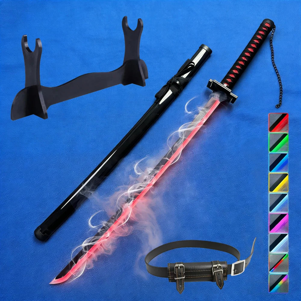40inch Kurosaki Ichigo Katana Bleach Real Size LED Mist Katana Smoke Effect Modes Anime Cosplay Prop Knife Unsharp Toy Gift