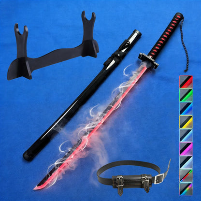 40inch Kurosaki Ichigo Katana Bleach Real Size LED Mist Katana Smoke Effect Modes Anime Cosplay Prop Knife Unsharp Toy Gift