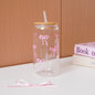 1/2/4/6Pcs Glass Cups with Bowknot Print, with Lid and Straw, Exquisite and High-End Bowknot Glass Cups, Suitable for Home Decoration, Daily Household Drinking Cups, Outdoor Picnic Cups, Party Cups, Breakfast Milk Cups, Gift-