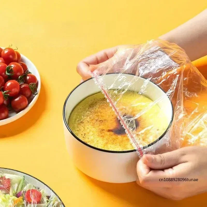 100PCS Colorful Food Cover Refrigerator Fresh-keeping Bags Food Grade Packaging Bag Reusable Kitchen Cling Film Transparent Wrap