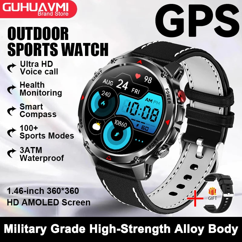 2025 New GPS Map Navigation Smart Watch Men Women Amoled Screen 3ATM Waterproof Sport SmartWatch Compass NFC BT Call Watches Men