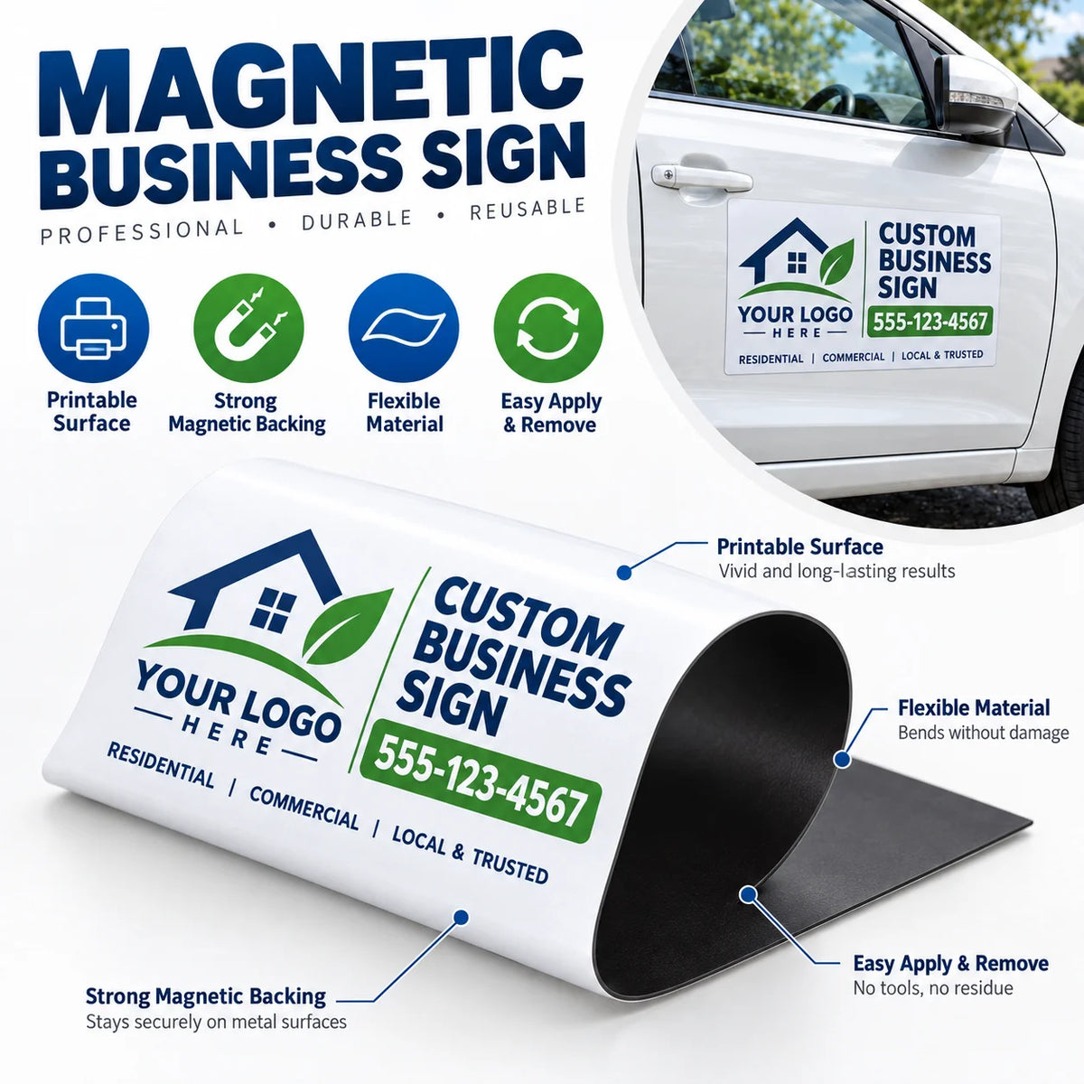 Custom Car Magnetic Sign Personalized Vehicle Logo Text Decal for Cars Trucks Business Advertising Door Magnet