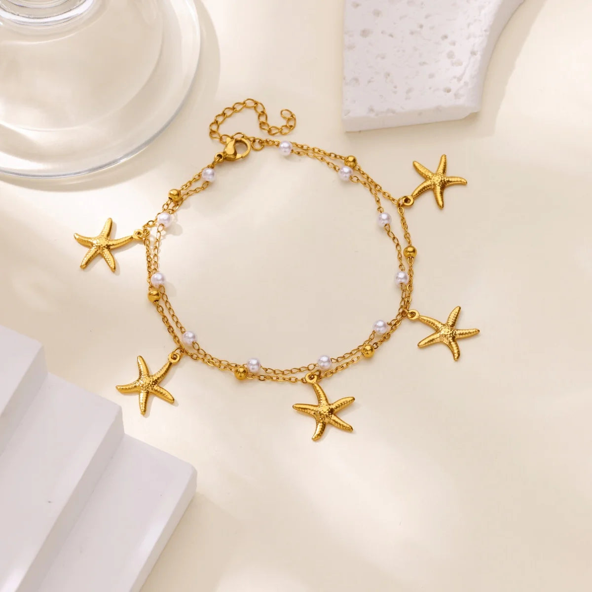 Stainless Steel Imitation Pearl Anklets for Women Gold Color Chain Ankle Bracelet Anklet Summer Beach Jewelry Accessories Gift