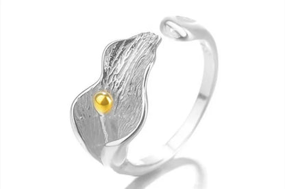 PANJBJ 925 Sterling Silver Lotus Ring For Women Retro TextureJewelry Irregular Creativity Adjustable Jewelry Party Gift Dropship