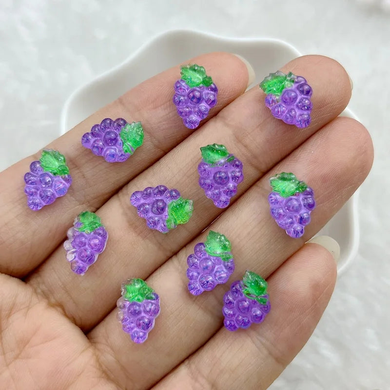 50Pcs New Cute 7-11mm Mini Strawberry, Cherry, Grape, Watermelon Series Resin Flatback Ornament Jewelry Making Manicure Hairwear