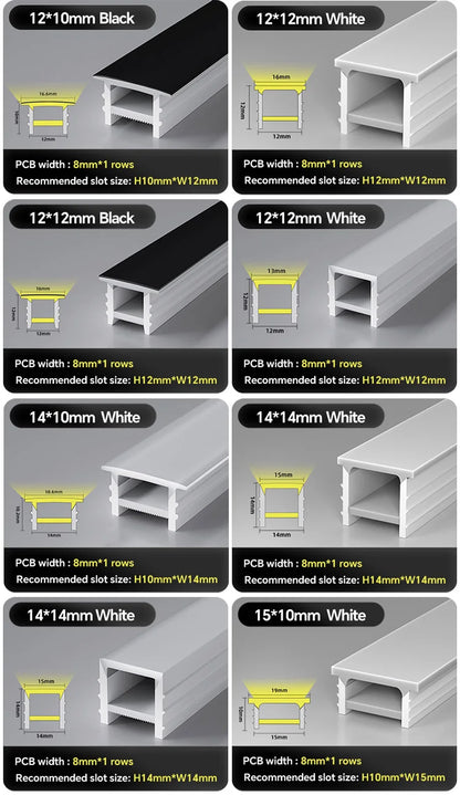 1M-10M LED Neon Rope Tube Soft Silicone Diffuser Channel Black/White Flexible Ribbon Strip Light for Recessed Channel