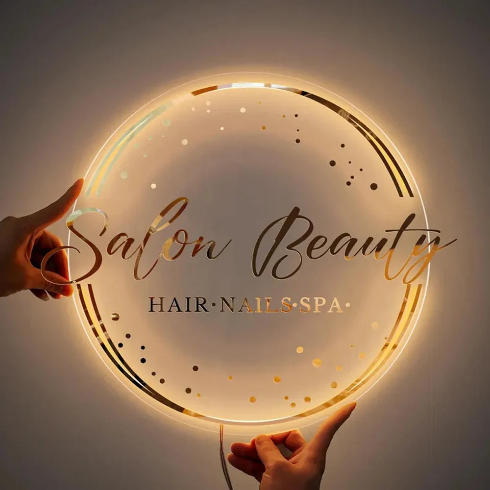 Custom Acrylic Business Logo Sign RGB Backlit Metal LED Neon Light for Beauty Salon Nail Hair Studio Business Signage