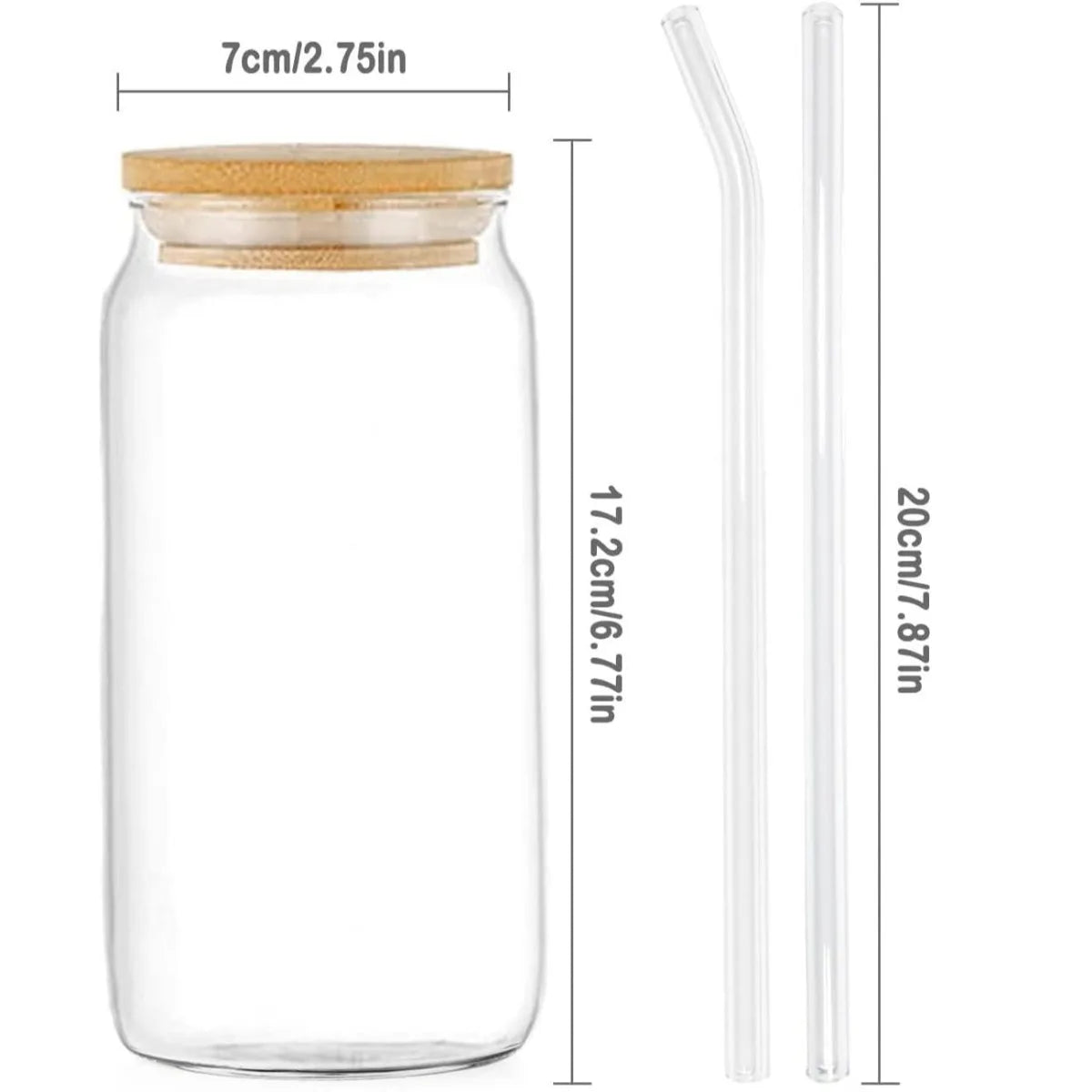 16oz Glass Drinking Cup Comes with A Bamboo Lid and A Glass Straw Suitable for Cocktails Coffee Beverages Etc.