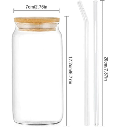 16oz Glass Drinking Cup Comes with A Bamboo Lid and A Glass Straw Suitable for Cocktails Coffee Beverages Etc.