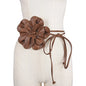 Bohemian PU Leather Waist Belt - Large Flower Tie Wrap Sash with Bow for Dress Decoration