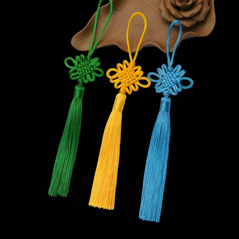 2Pcs Tassel Fringe Handmade Silk Floss Chinese Knot Tassel Bangs Flower Tassel for DIY Craft Door Car Handing Home Decor