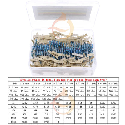1/8W 1/4W 1/2W 1W 2W 3W 0Ω~10MΩ 1% Metal Film Resistor Resistance Assortment Kit With box