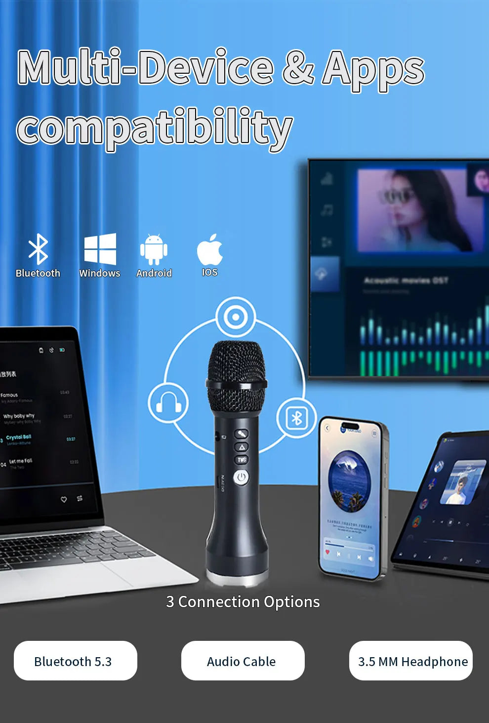 20W/Pc Bluetooth Speaker 1Pc of TWS Portable Karaoke Microphone For Kids & Adults Gift Wireless 10H Battery Handheld AUX Mic