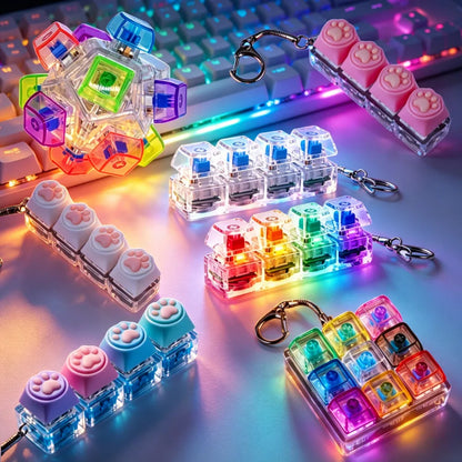 NEW LED Keyboard Keychain Fidget Toy Crystal Clicker Sensory Toy for Stress Relief Keyboard Keychain Fidget Gadget for Adults
