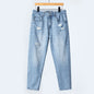 Summer Thin Ripped Jeans Mens Straight Breathable Washed Denim Trousers Casual Streetwear Harlen Ankle Length Pants Light Blue