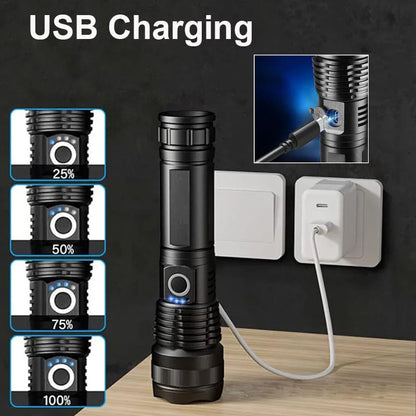 Aluminum Alloy Rechargeable Flashlight High Power Waterproof  Torch Light Zoomable with Storage Box Handheld Flash Lights