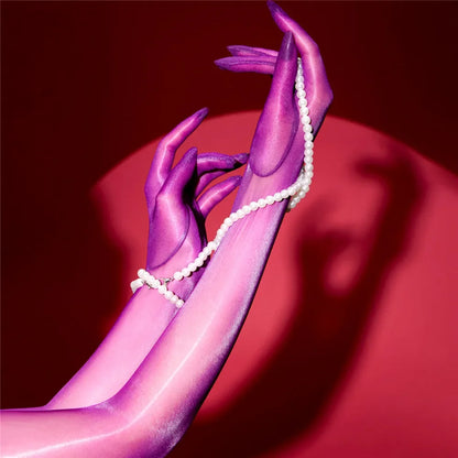 Sexy Women 1D Thin Glove Elastic Oil Glossy Shiny Long Finger Glove Sheer See Through Long Glove Driving Dance Gloves