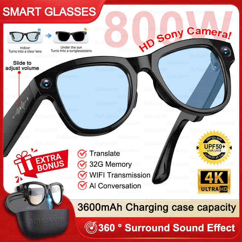 2026 Inteligentne Okulary AI M02 Ultra Kamera HD 1080P ChatGPT Etui ładujące 3600mAh Power Bank 32GB Tłumaczenie Muzyka Wideo Okulary Przeciwsłoneczne
