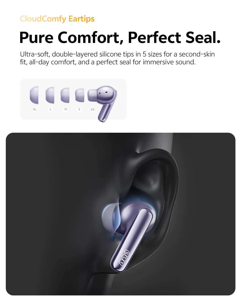 QCY MeloBuds N70 Adaptacyjne ANC Bezprzewodowe słuchawki douszne Bluetooth 6.0 LDAC Hi-Res Audio 6 mikrofonów Ładowanie bezprzewodowe Słuchawki 50 godzin IPX5