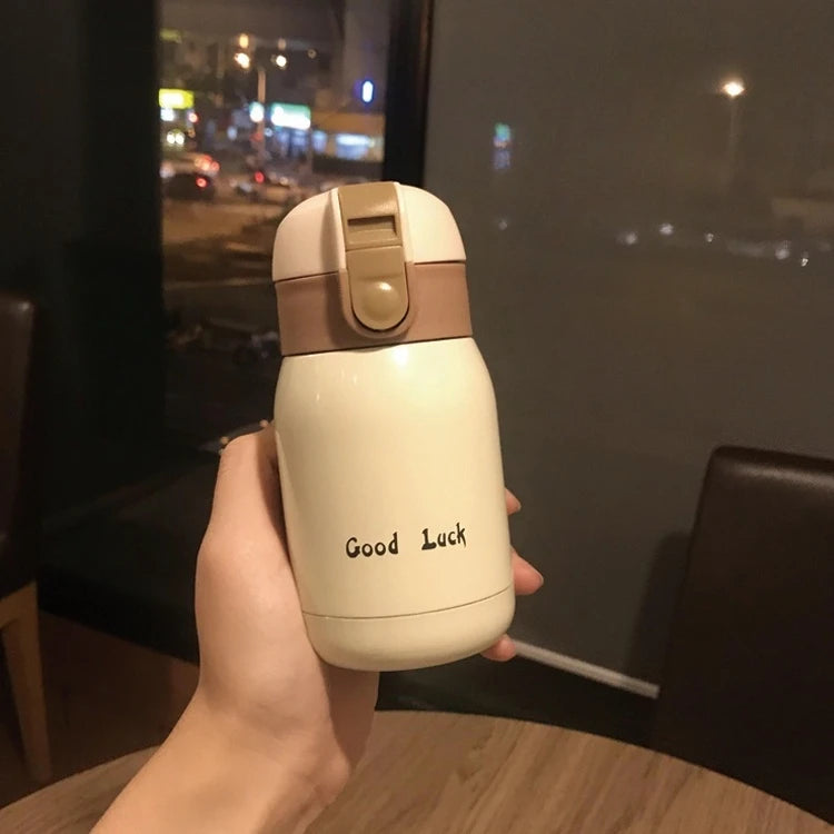 200/350ml Cute Mini Thermos Cup Stainless Steel Thermal Coffee Mug Portable Vacuum Flask Insulated Water Bottle with Button Lid