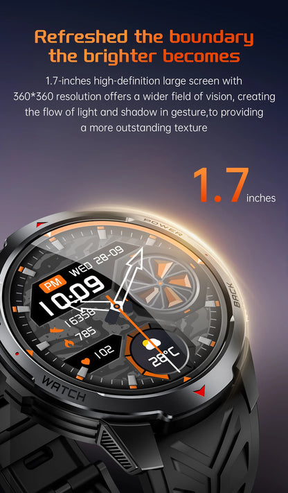 LIGE 1100mAh Military Outdoor Smart Watch Men 1.7" Large Display Compass Sports Watch IP68 Waterproof Bluetooth Call Smartwatch
