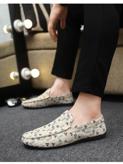 Summer Flat Casual Shoes Men Canvas Loafers Lightweight Breathable Slip-on Shoes Man Comfortable Non-slip Men's Driving Shoes