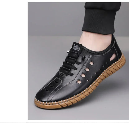 Men's Comfortable Hollow Slip-on Loafers, Breathable Anti-slip Soft Sole Outdoor Driving Shoes-WC2516