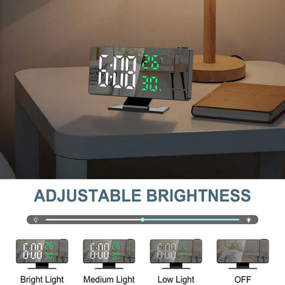 180° Rotation Projection Digital Alarm Clock Temperature Humidity Night Mode Snooze 12/24H USB Powered Projector Table LED Clock