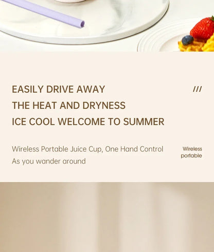 Portable Electric Juicer Cup 350mL for Smoothies Shaved Ice Juices12 Blade Stainless Steel Blender with Wireless Charging
