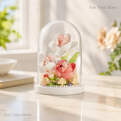 Mini Brick Building Set Rose Flower Model, Creative DIY Building Block Kit for Desk Decor, Birthday Gift for Adults and Teens