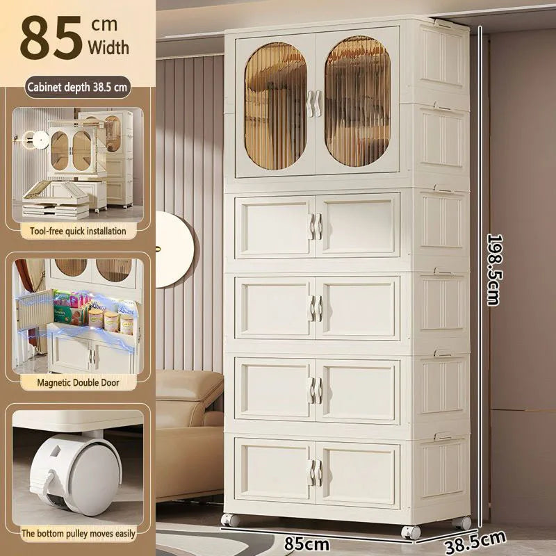 Foldable Baby Closet Plastic Infant Wardrobe Children's Clothing Storage Cabinet for Home Bedroom No Installation Needed