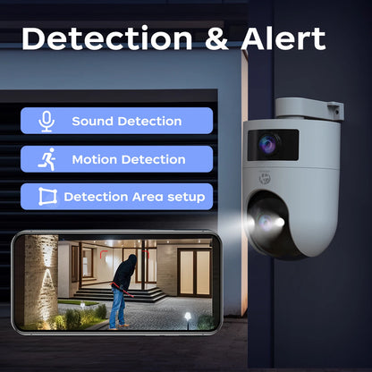 JOOAN 4K Outdoor WiFi Surveillance Camera Dual Lens External 5G Wifi IP Cameras Auto Tracking Security PTZ Cam CCTV Audio Video