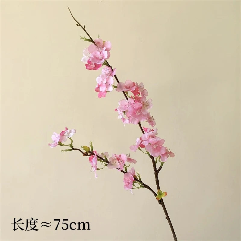 Japanese Style Artificial Cherry & Peach Blossom Bouquet, Faux Dried Floral Ornaments for Table & Living Room Home Decoration