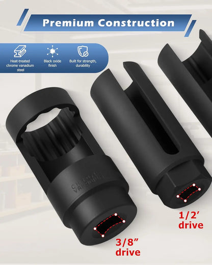 Universal Oxygen Sensor Socket Set O2 Lambda Sensor Removal Tool Kit Automotive Wrench Remover Installer Multi Size Box Tool
