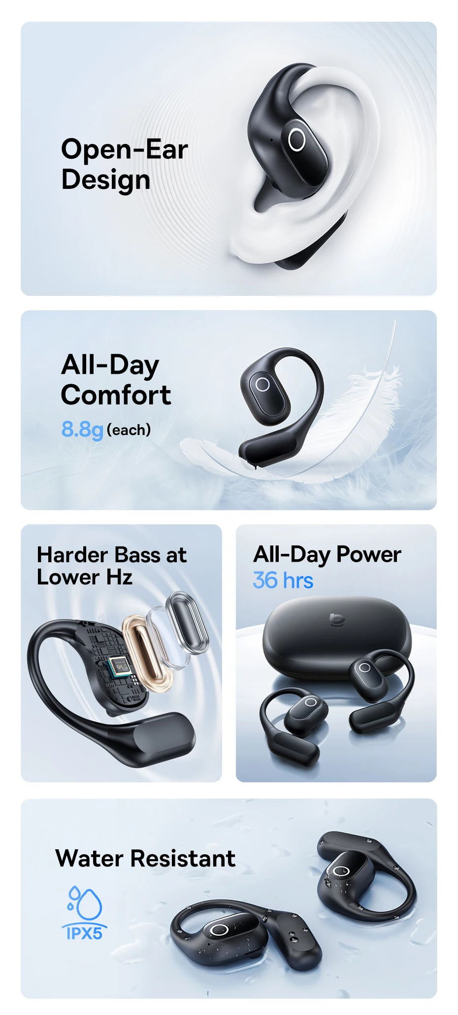 Baseus Eli 2i Fit Słuchawki otwarte True Wireless Bluetooth 6.0 z zaczepami na uszy Wodoodporne słuchawki sportowe IPX5 Wzmocnienie basów