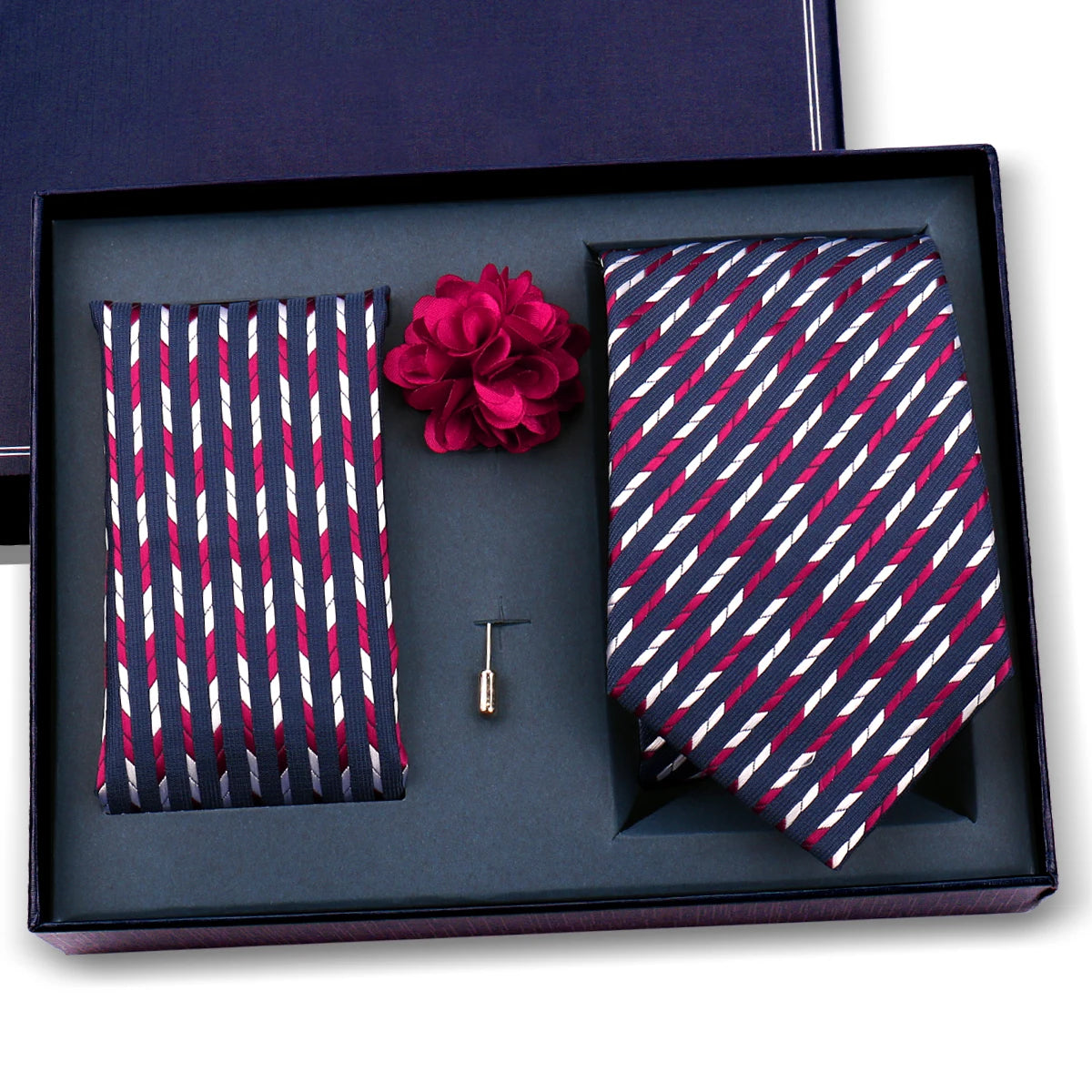 Elegant Ties For Men Classic Paisly Neck Tie Pocket Square Brooch Set With Gift Box Mens Business Wedding Suit Accessories