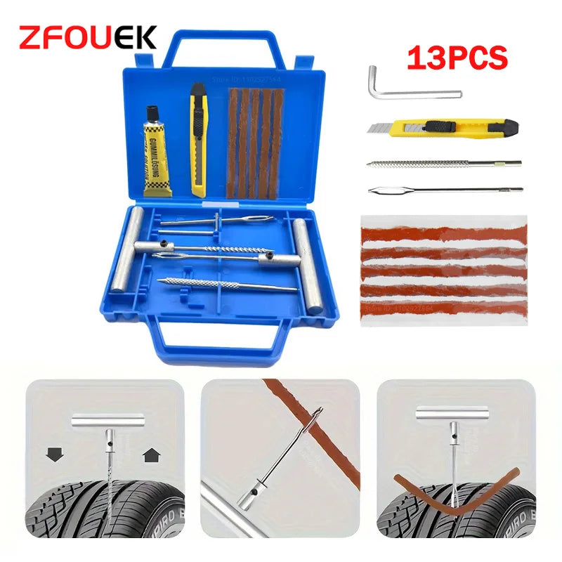 ZFOUEK Zestaw do naprawy opon samochodowych, narzędzie do naprawy opon, zestaw narzędzi do nabijania opon samochodowych, motocyklowych, wtyczka do przebitej opony, akcesoria samochodowe