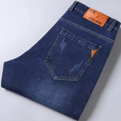 2024 Summer Thin Men's Elastic Cotton Jeans Fashion Gray Comfortable Business Straight Casual Pants High Quality Brand Trousers